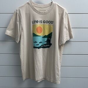 Life Is Good Beige Scenic Graphic Tee Medium NWOT